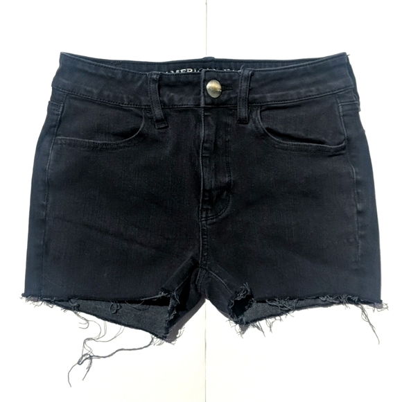 American Eagle High Rise Cut Off Jegging Shorts Black 2 - Picture 1 of 12